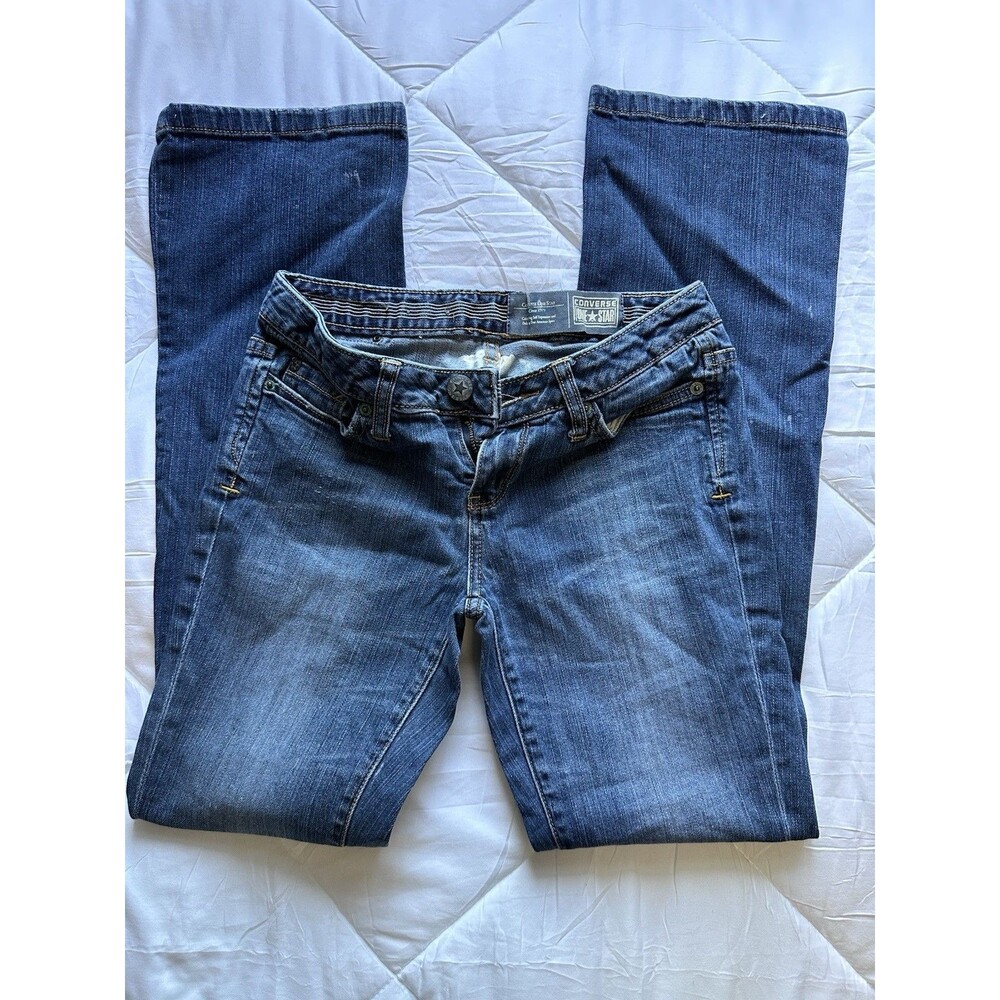 Converse One Star Women’s Blue Medium Wash Denim Jeans Button Zip 5-Pocket Sz 2